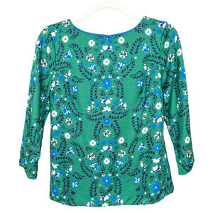 BODEN Green Blue Floral Viscose Silk Blend Blouse 3/4 Sleeves Women's UK 6 US 2